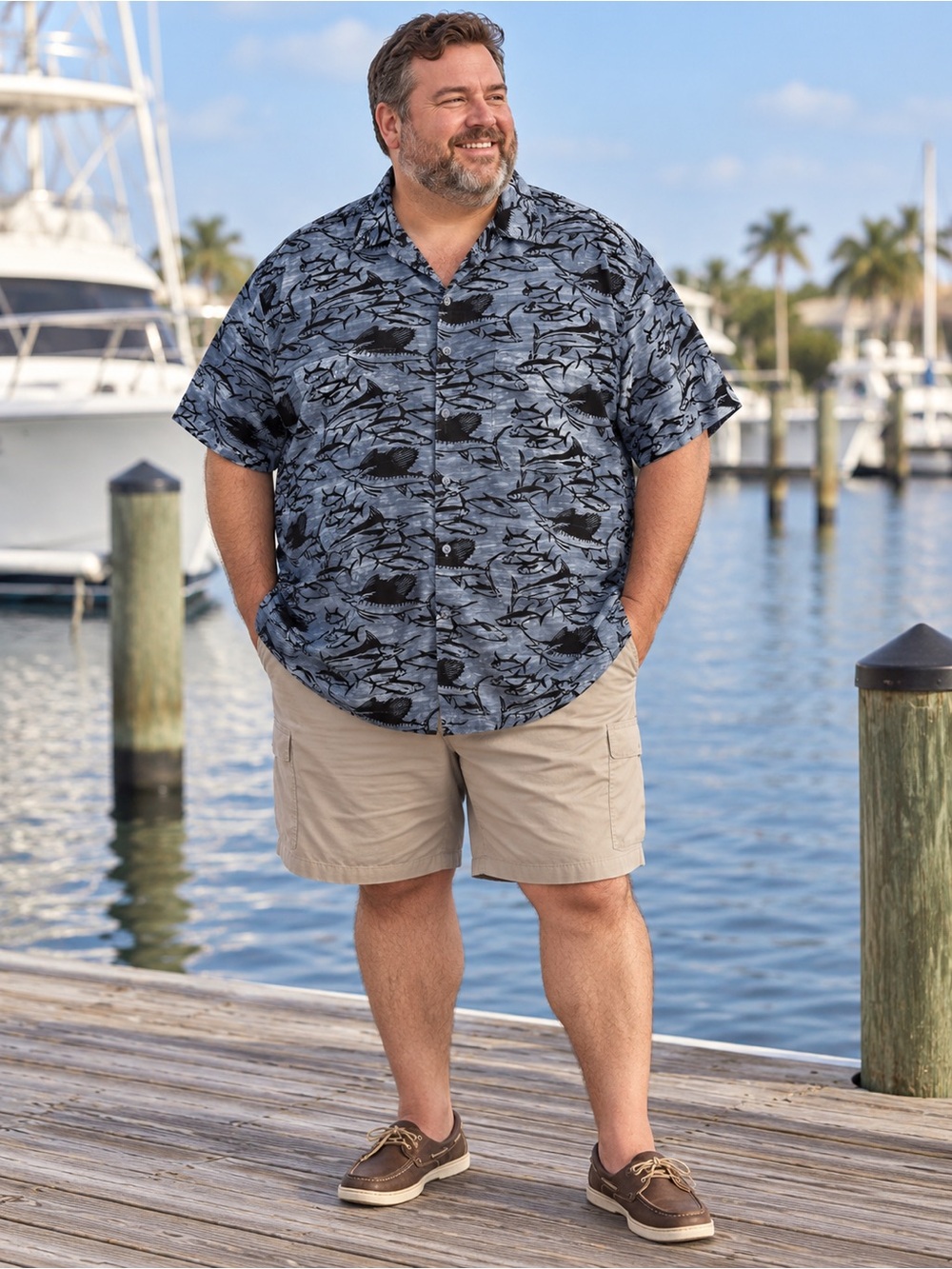 Rum Reggae Fish Print Batik Shirt Men’s 1X Cotton Hawaiian